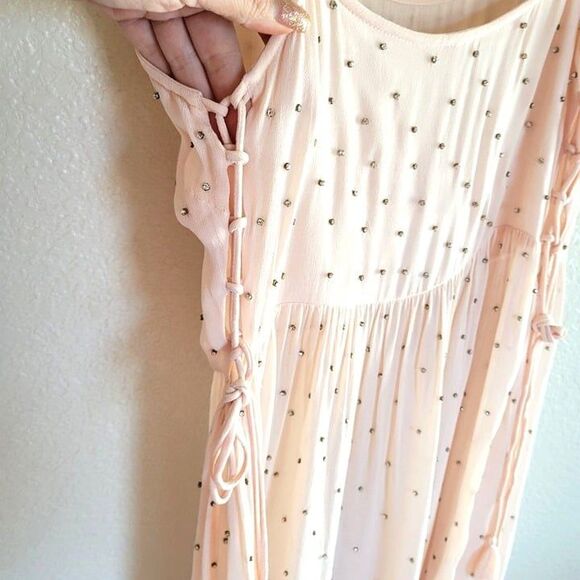 Free People Womens Dress Peach L Rhinestone Strappy Long Maxi Dress New - Picture 6 of 11